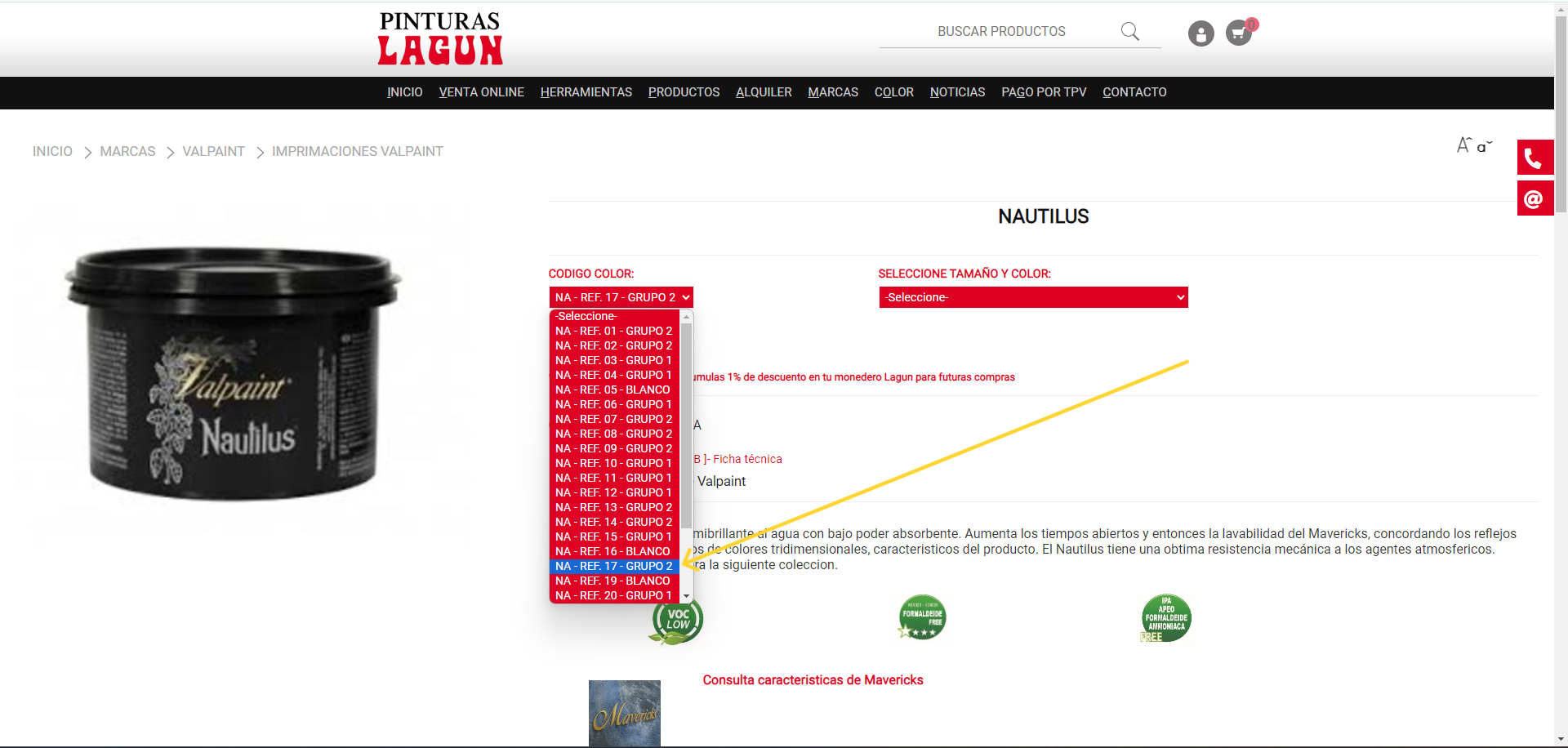 Seleccionar codigo color